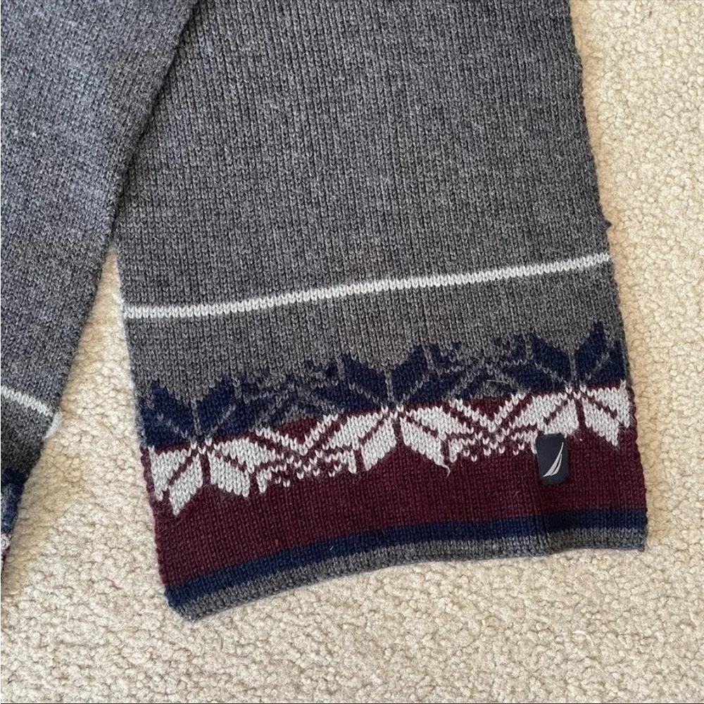 Nautica wool blend gray fair isle pattern warm scarf